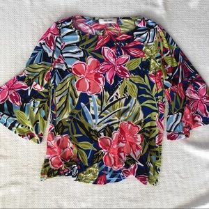 Jones Studio Floral Blouse with Flare Sleeves